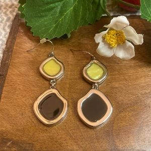 Lia Sophia Enamel Drop Earrings French Wire Black & Pearl on Silver J055